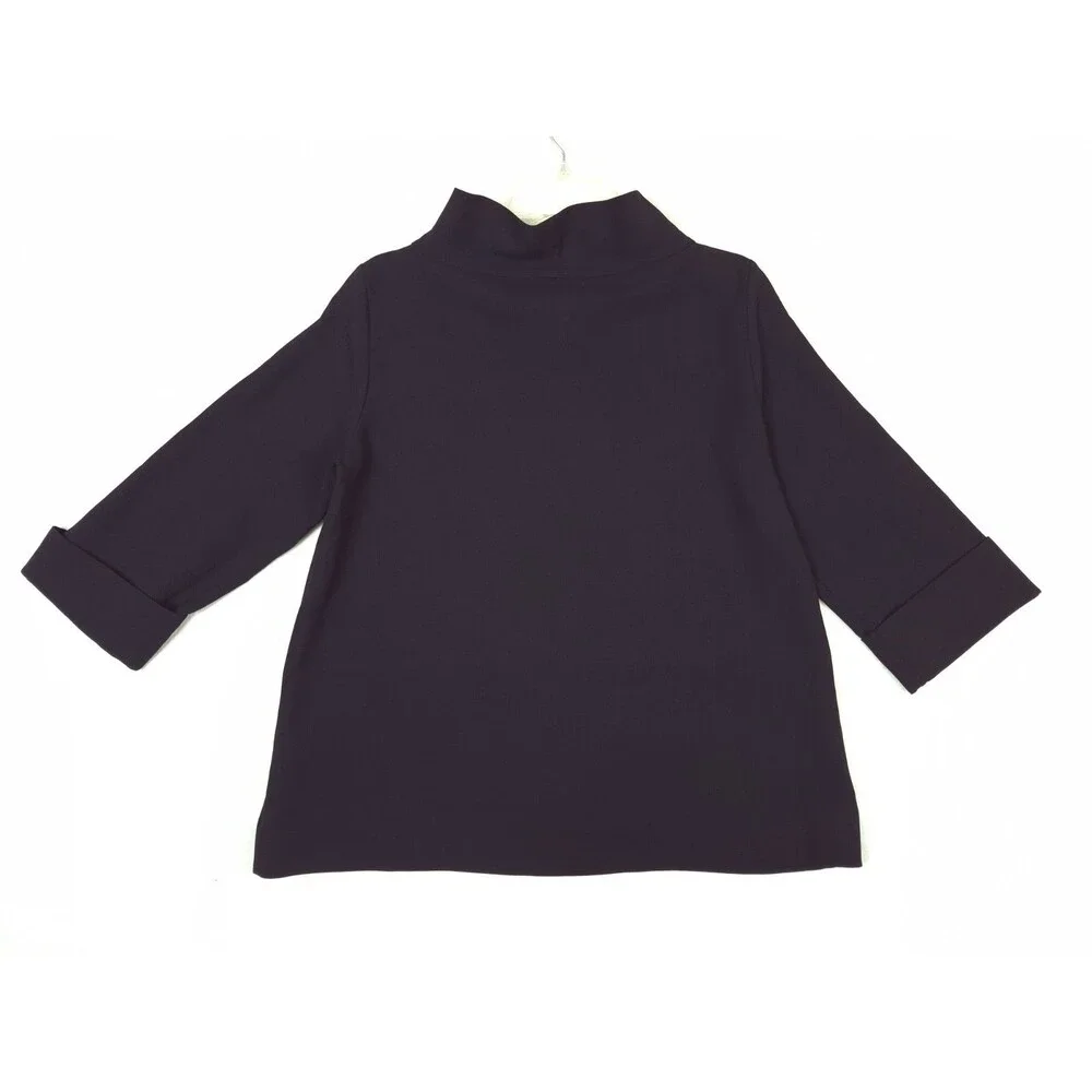 COS Funnel Neck Top S Black Minimalist Boxy Oversized 3/4 Sleeve Quiet Luxury
